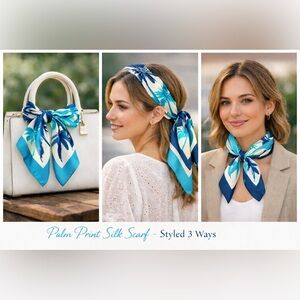 Echo silk printed Navy and Cream Palm Tree Scarf new with out tags